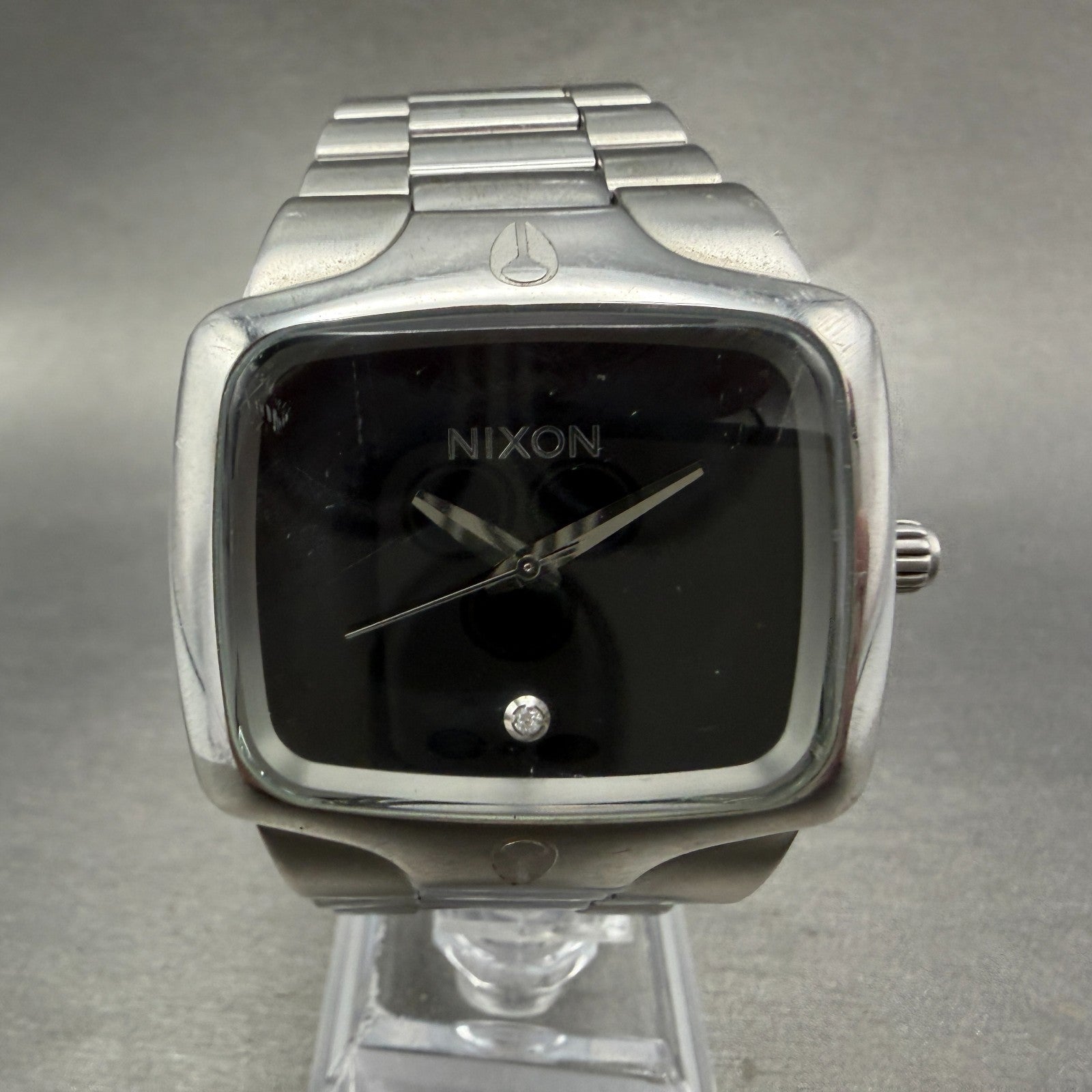 Nixon The Player Watch Men 40mm Black Dial Steel Rectangle New Battery Diamond0