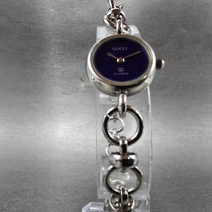 Gucci Watch Women 20mm Blue Dial Sterling Silver Round 2900 New Battery VintageK5