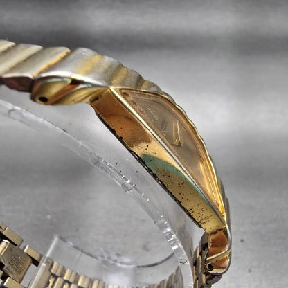 Seiko Watch Women 14mm Gold Dial Gold Tone Asymmetrical 1F20-5D59 New Battery3