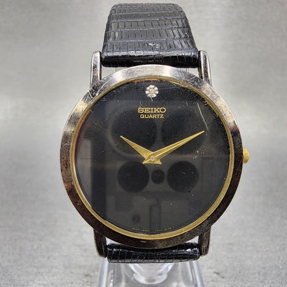 Seiko Watch Men 33mm Black Dial Black Tone Round Diamond Marker 7n008a49 PARTS0
