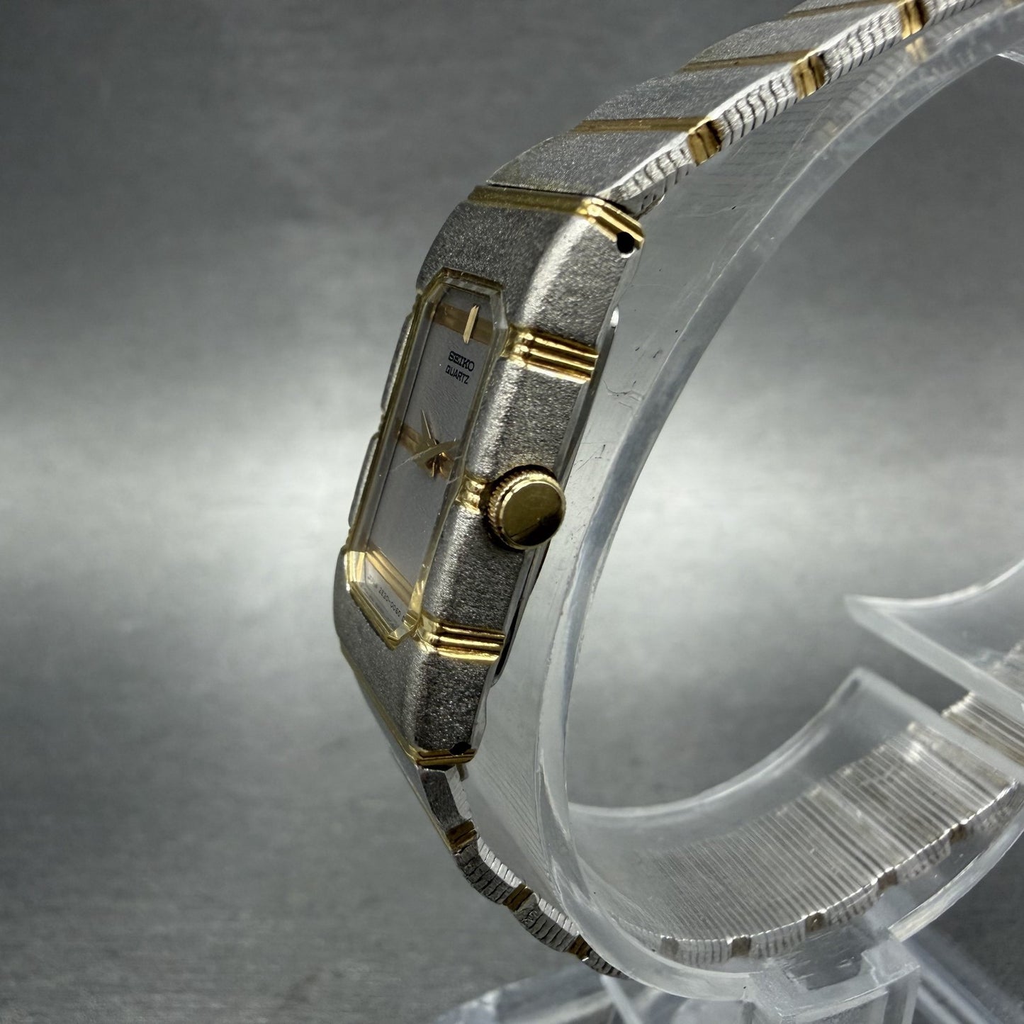 Seiko Watch Women 14mm Silver Dial Two Tone Rectangle 2E20-7259 New Battery2