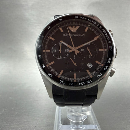 Emporio Armani Chronograph Watch Men 43mm Black Dial Steel Date AR-5890 New Batt5