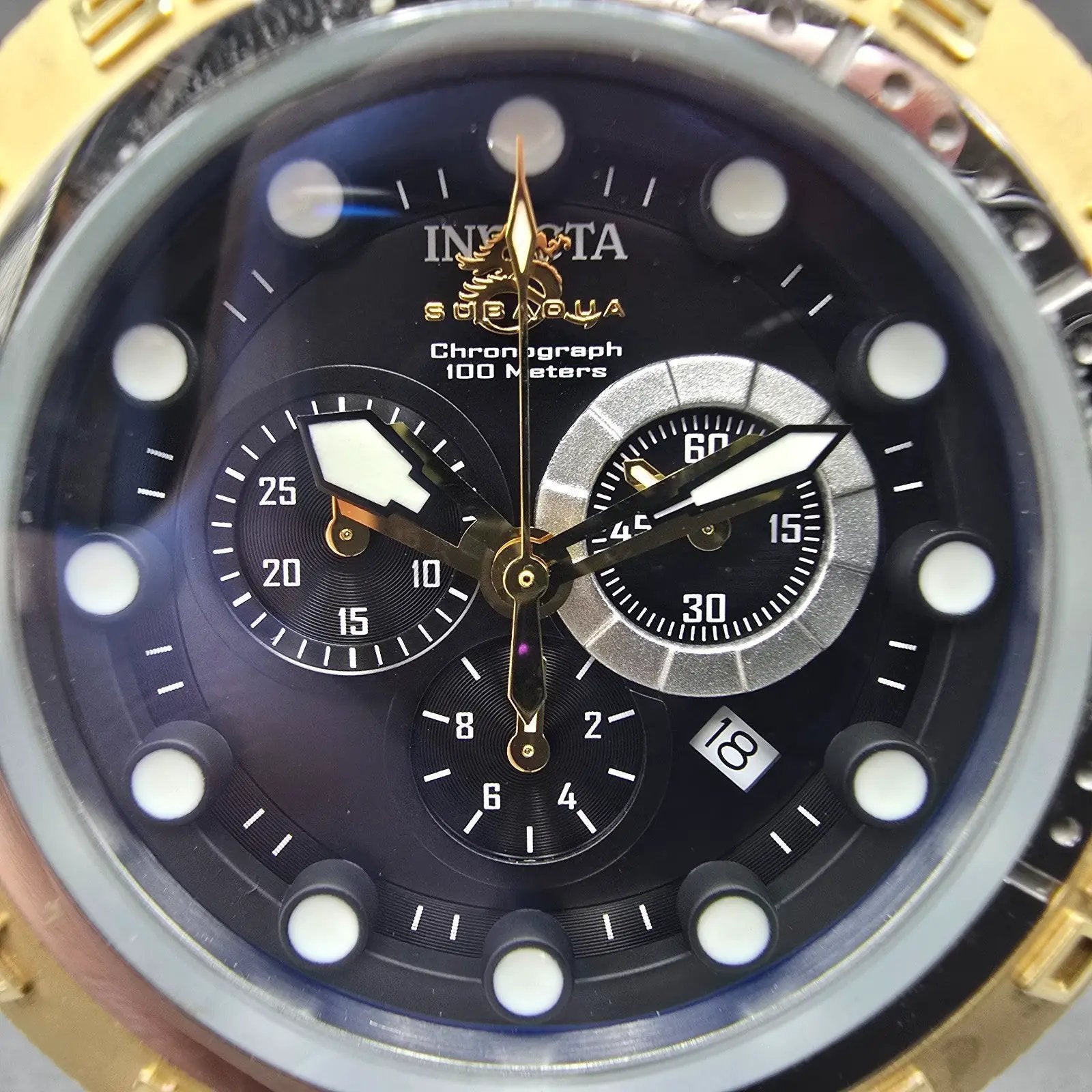 Invicta Sub Aqua Sport Chronograph Watch Men 50mm Black Dial Two Tone NewBat1