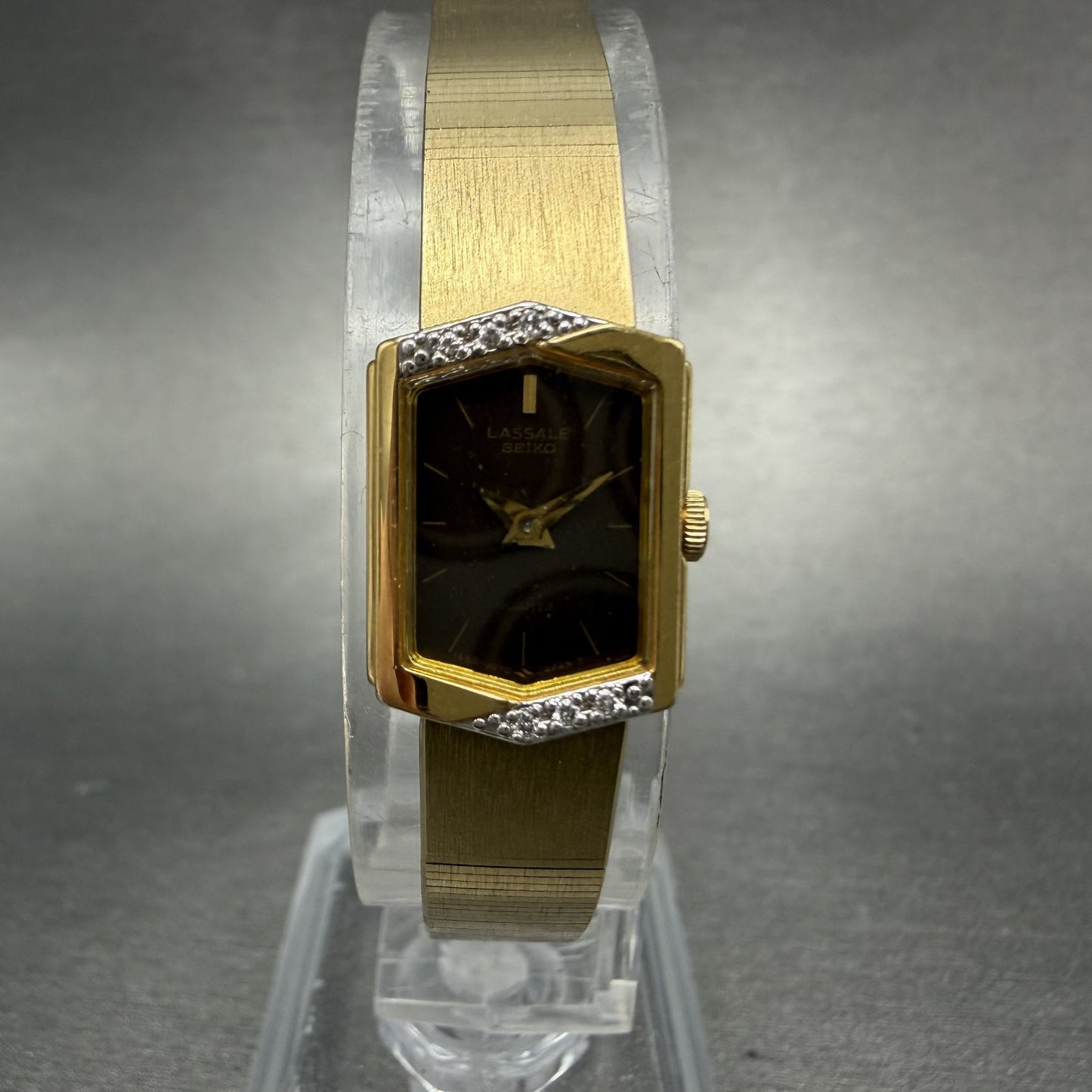 Seiko Lassale Watch Women 13mm Brown Dial Gold Tone Hexagon 1E50-5039 NewBattery0