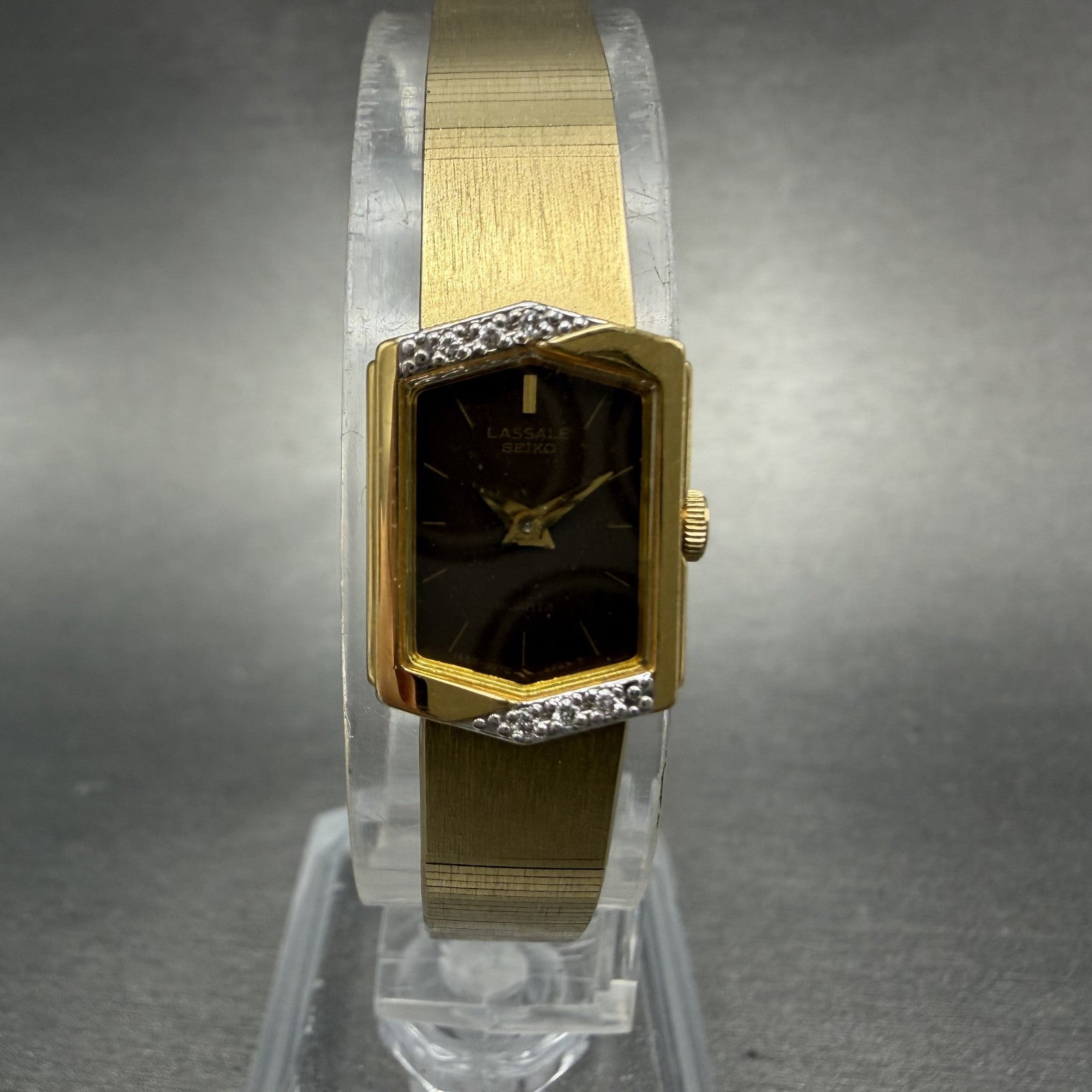 Seiko Lassale Watch Women 13mm Brown Dial Gold Tone Hexagon 1E50-5039 NewBattery0