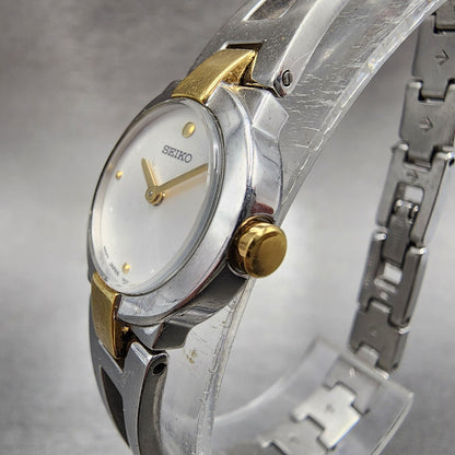 Seiko Watch Women 2mm White Dial Two Tone Round 1n000gm0 New Battery2