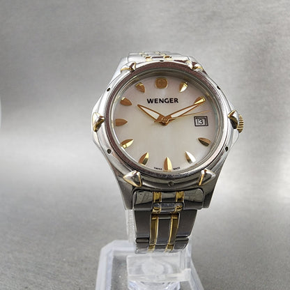 Wenger Watch Women 28mm MOP Dial Two Tone Date Round 70236 New Battery5