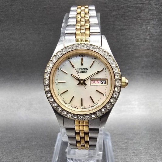 Citizen Watch Women 25mm MOP Dial Two Tone Daydate Gemmed 1002-S044464 NewBat JP0