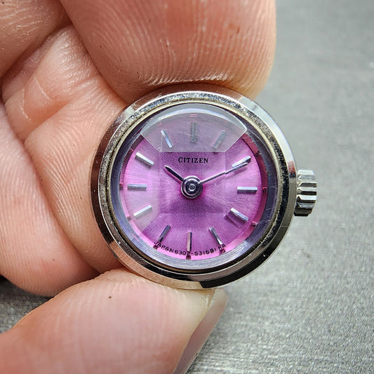 Citizen Ring Watch Women 18mm Pink Dial White Gold Plated Manual Wind Runs VTG
