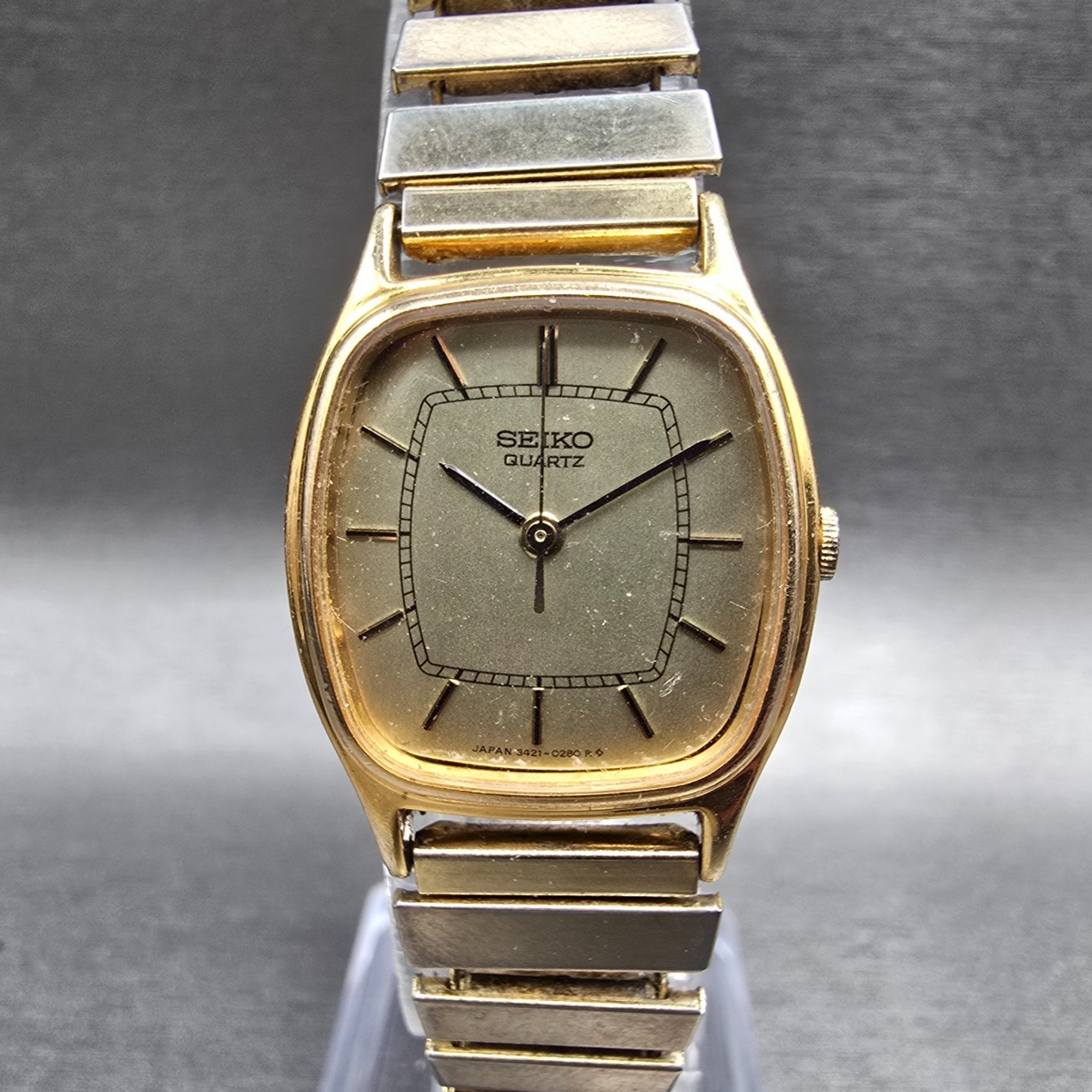 Seiko Watch Women 21mm Gold Dial Gold Tone Rectangle 3421-5120 New Battery JP0