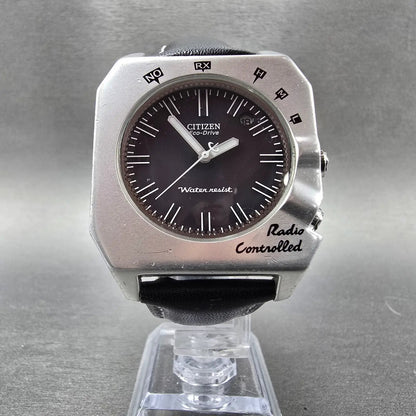 Citizen Eco-Drive Atomic Watch Men 37mm Black Dial Aluminum Date Octagon READ!!!6