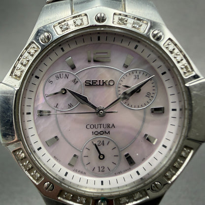 Seiko Coutura Watch Women 31mm MOP Dial Silver Tone Daydate 5Y85-0AJ0 NewBattery1