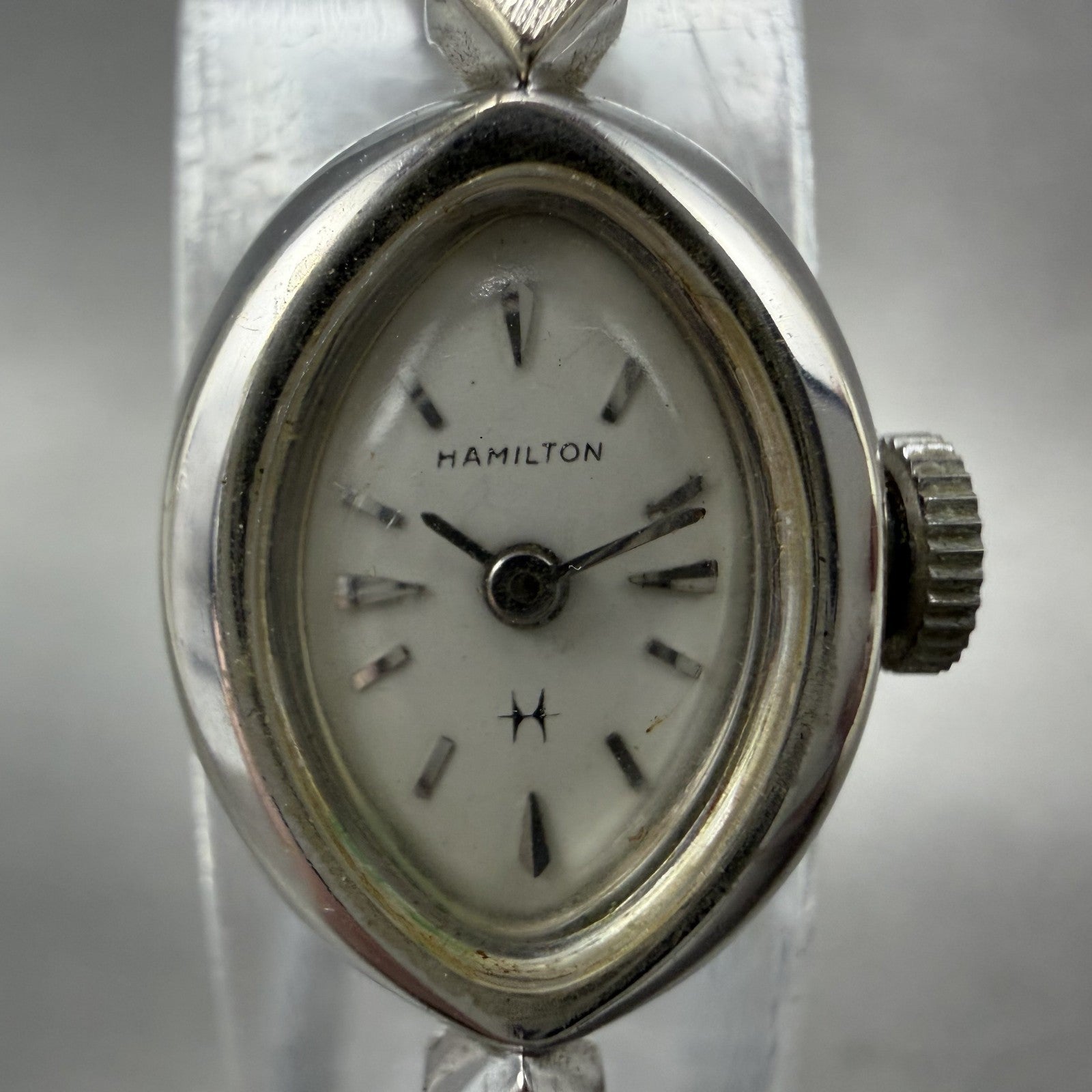 Hamilton Watch Women 14mm White Dial 10K White Gold Plated Manual Wind Runs BCH1