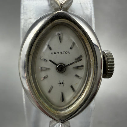 Hamilton Watch Women 14mm White Dial 10K White Gold Plated Manual Wind Runs BCH1