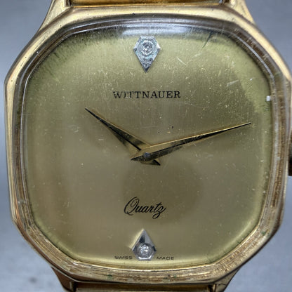 Wittnauer Watch Men 31mm Gold Dial Gold Tone Octagon New Battery Vintage1
