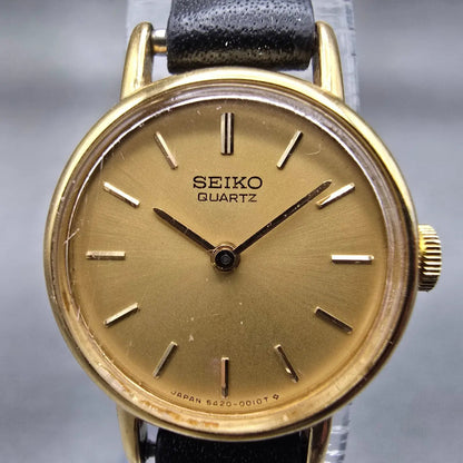 Seiko Watch Women 19mm Gold Dial Gold Tone Round 5420-0019 New Battery Vintage1