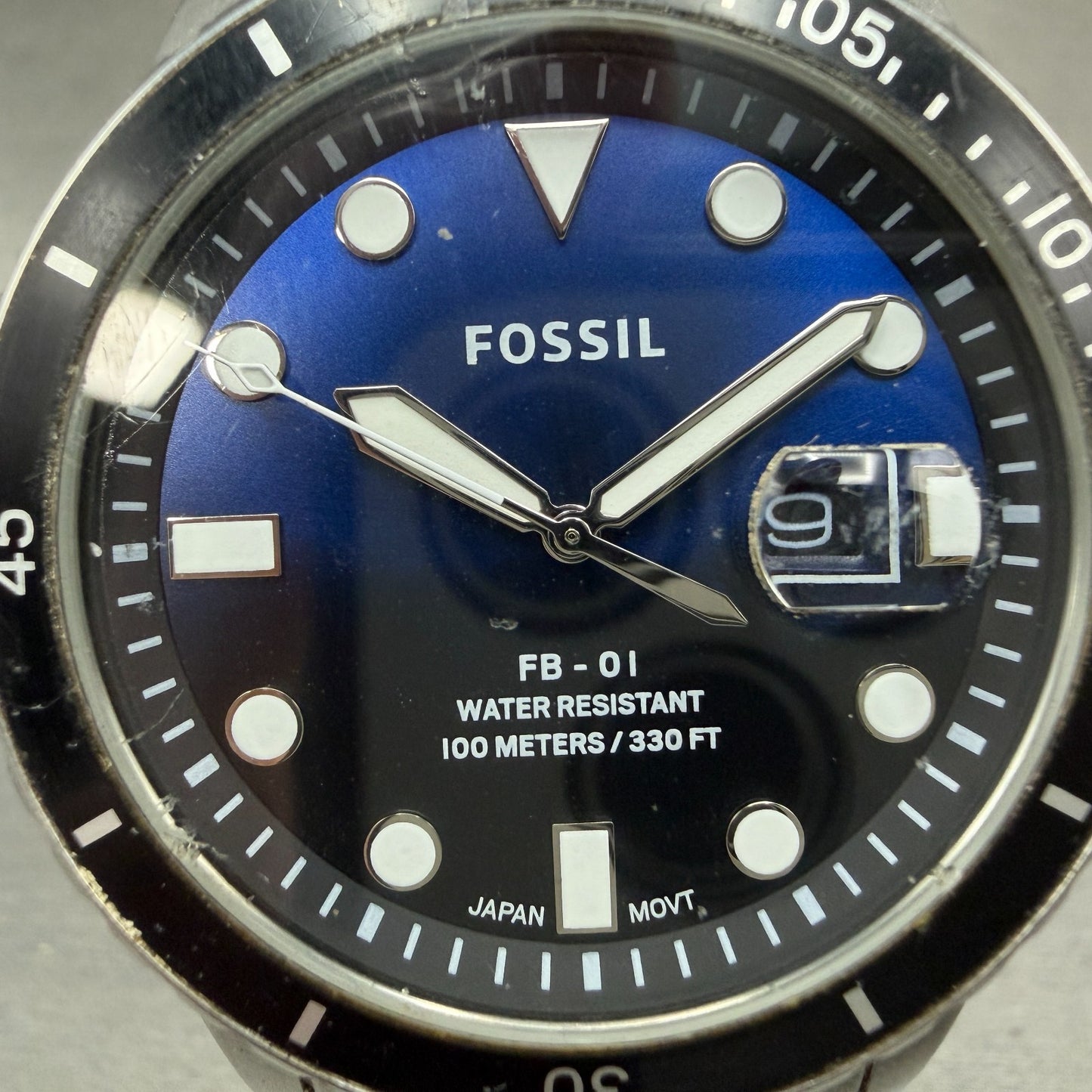 Fossil FB-01 Dive Watch Men 42mm Blue Dial Silver Tone Date FS5668 New Battery1