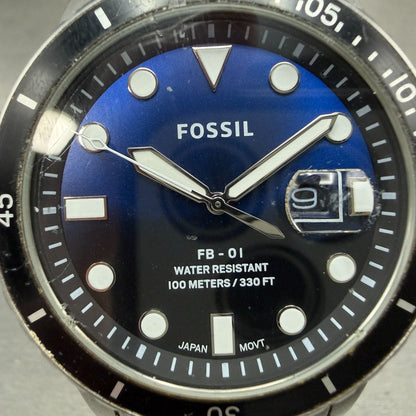 Fossil FB-01 Dive Watch Men 42mm Blue Dial Silver Tone Date FS5668 New Battery1