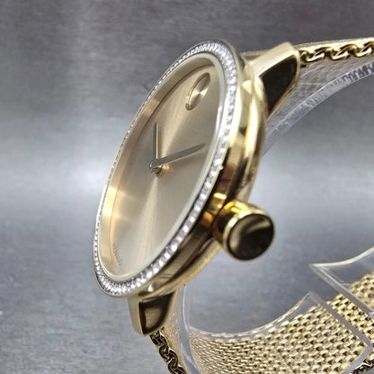 Movado Bold Shimmer Watch Women 34mm Gold Dial Gold Round 3600151 New Battery2