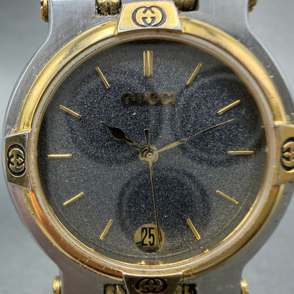 Gucci 9000M Watch Men 32mm Silver Dial Two Tone Date Round Bracelet New Battery1