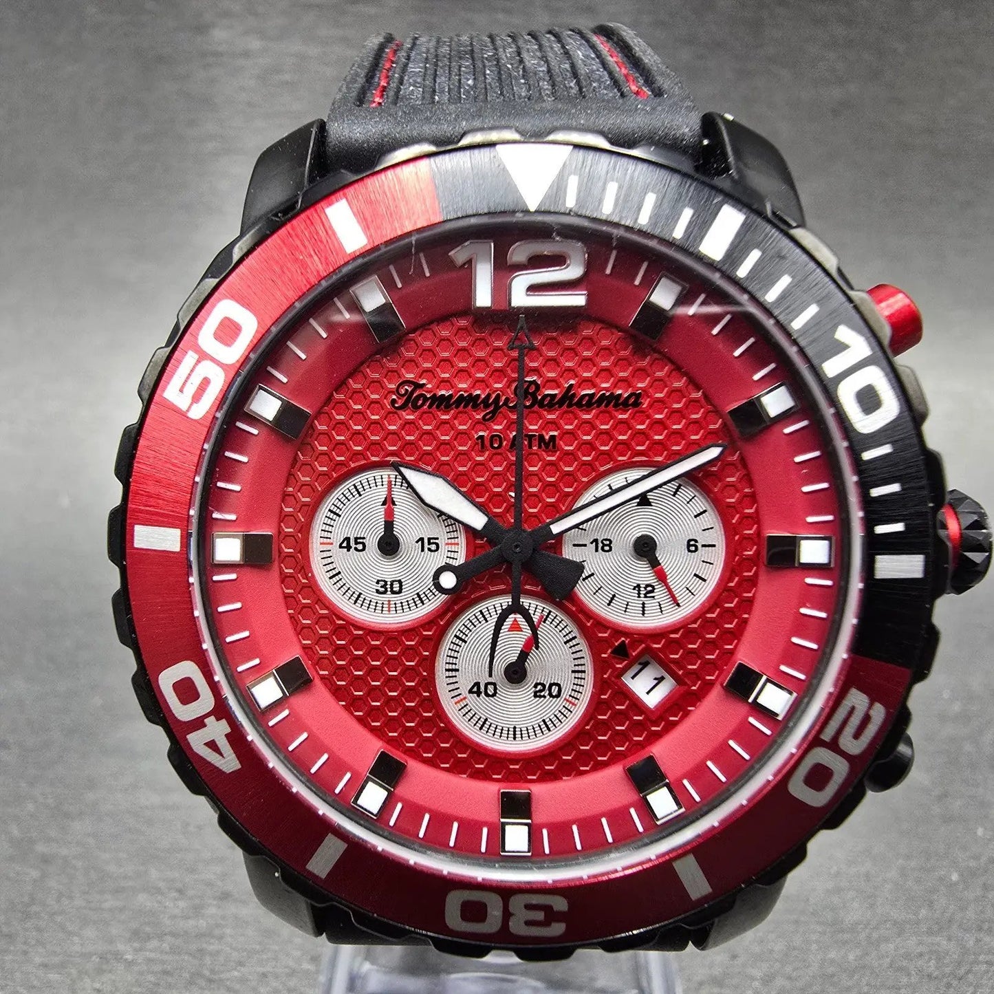 Tommy Bahama Atlantis Chronograph Watch Men 45mm Red Dial Black Tone Date NewBat0