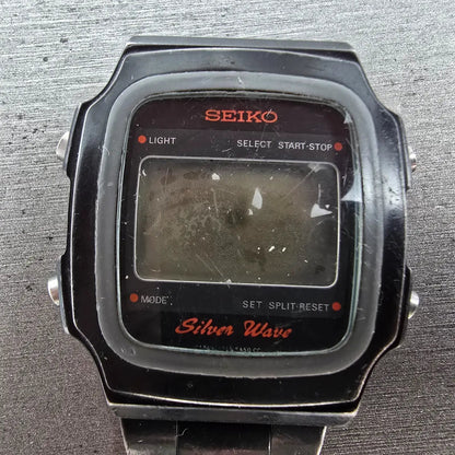Seiko Silver Wave Watch Men 34mm Black Digital Chronograph A914-5A50 PARTS VTG2