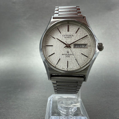 Citizen CQ Watch Men 34mm Silver Dial Silver Tone Daydate 4-211511 New Battery5