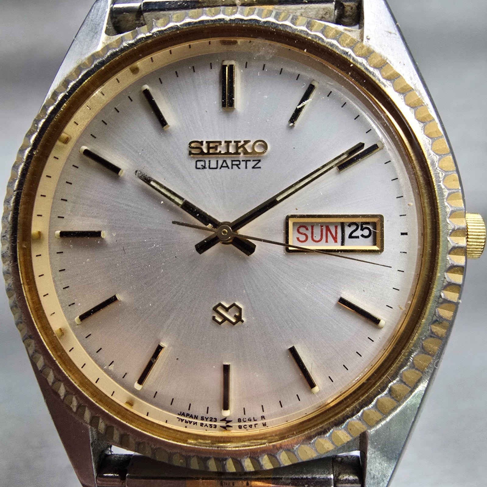 Seiko President Watch Men 36mm Silver Dial Two Tone Daydate 5Y23-8A69 New Batt1