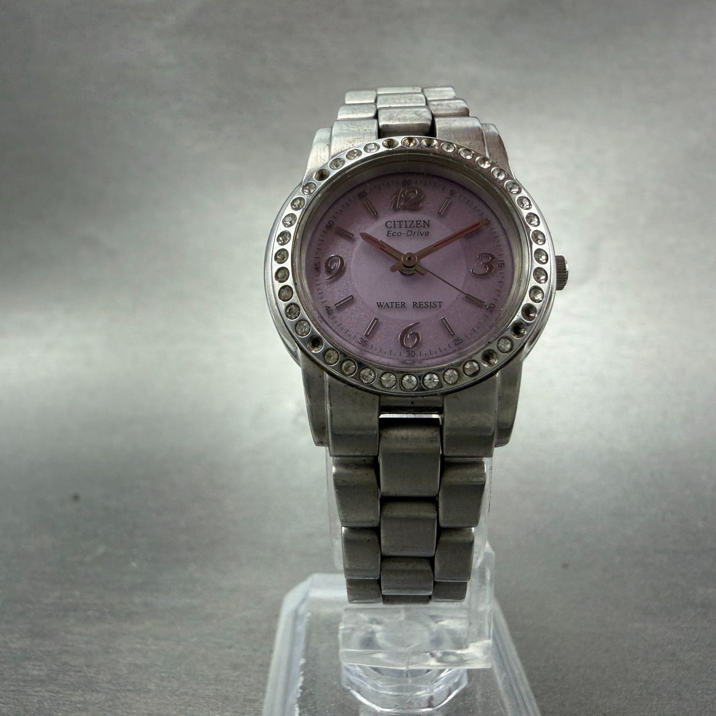 Citizen Eco-Drive Watch Women 25mm Purple Dial Silver Tone Round 2320-0100 Runs5