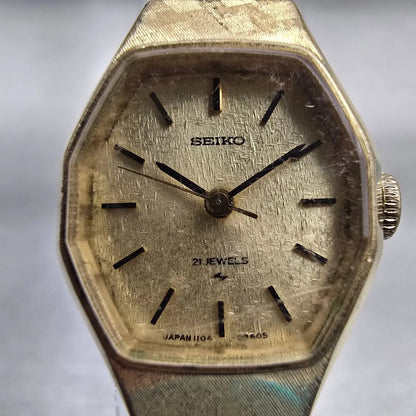 Seiko Watch Women 19mm Champagne Dial Gold Tone Octagon 1104-3390 Manual Wind1