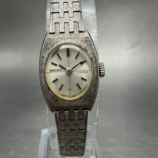 Seiko Watch Women 15mm Silver Dial Silver Tone Rectangle Manual 10-8360 Runs VTG0