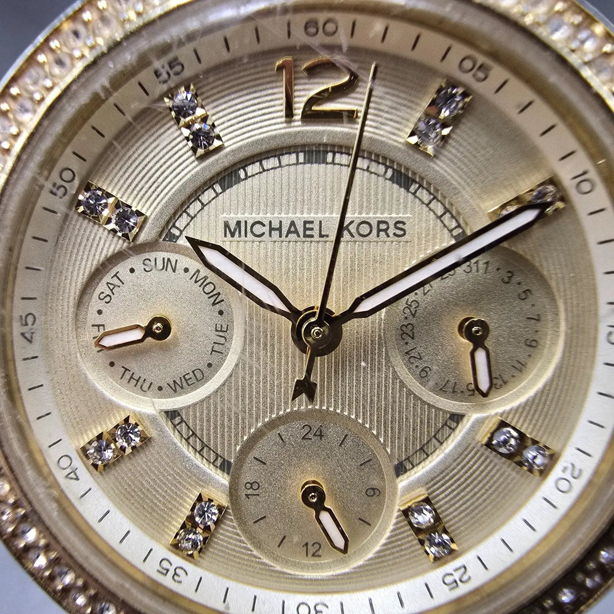 Michael Kors Mini Parker Watch Women 33mm Champange Dial Gold MK-5842 New batt 21