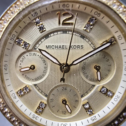 Michael Kors Mini Parker Watch Women 33mm Champange Dial Gold MK-5842 New batt 21