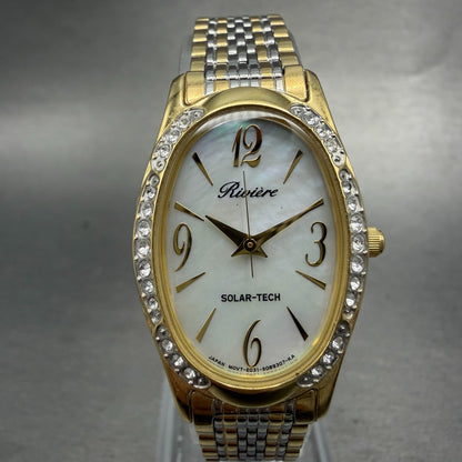 Citizen Riviere Solar Watch Women 23mm MOP Dial Two Tone Oval E031-S033063 Runs0
