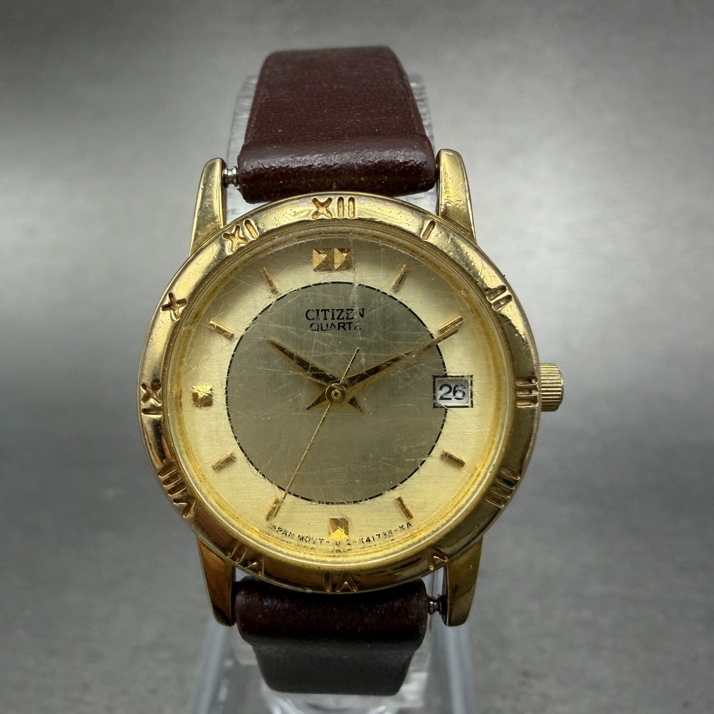 Citizen Watch Women 24mm Champagne Dial Gold Tone Date 1012-K13131 New Battery y0