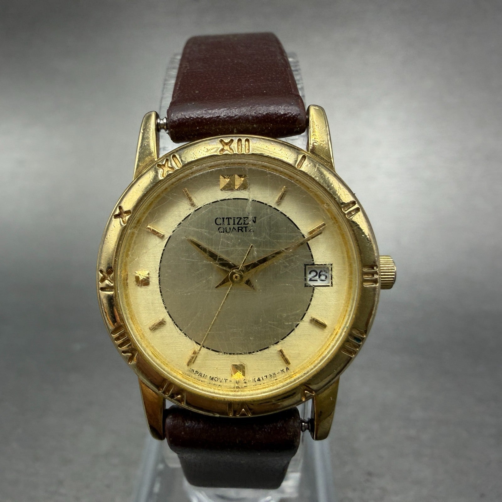 Citizen Watch Women 24mm Champagne Dial Gold Tone Date 1012-K13131 New Battery y0