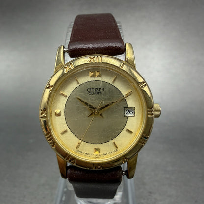 Citizen Watch Women 24mm Champagne Dial Gold Tone Date 1012-K13131 New Battery y0