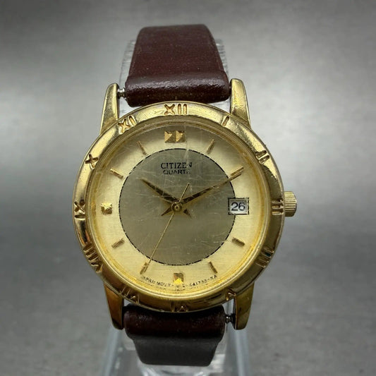 Citizen Watch Women 24mm Champagne Dial Gold Tone Date 1012-K13131 New Battery y0