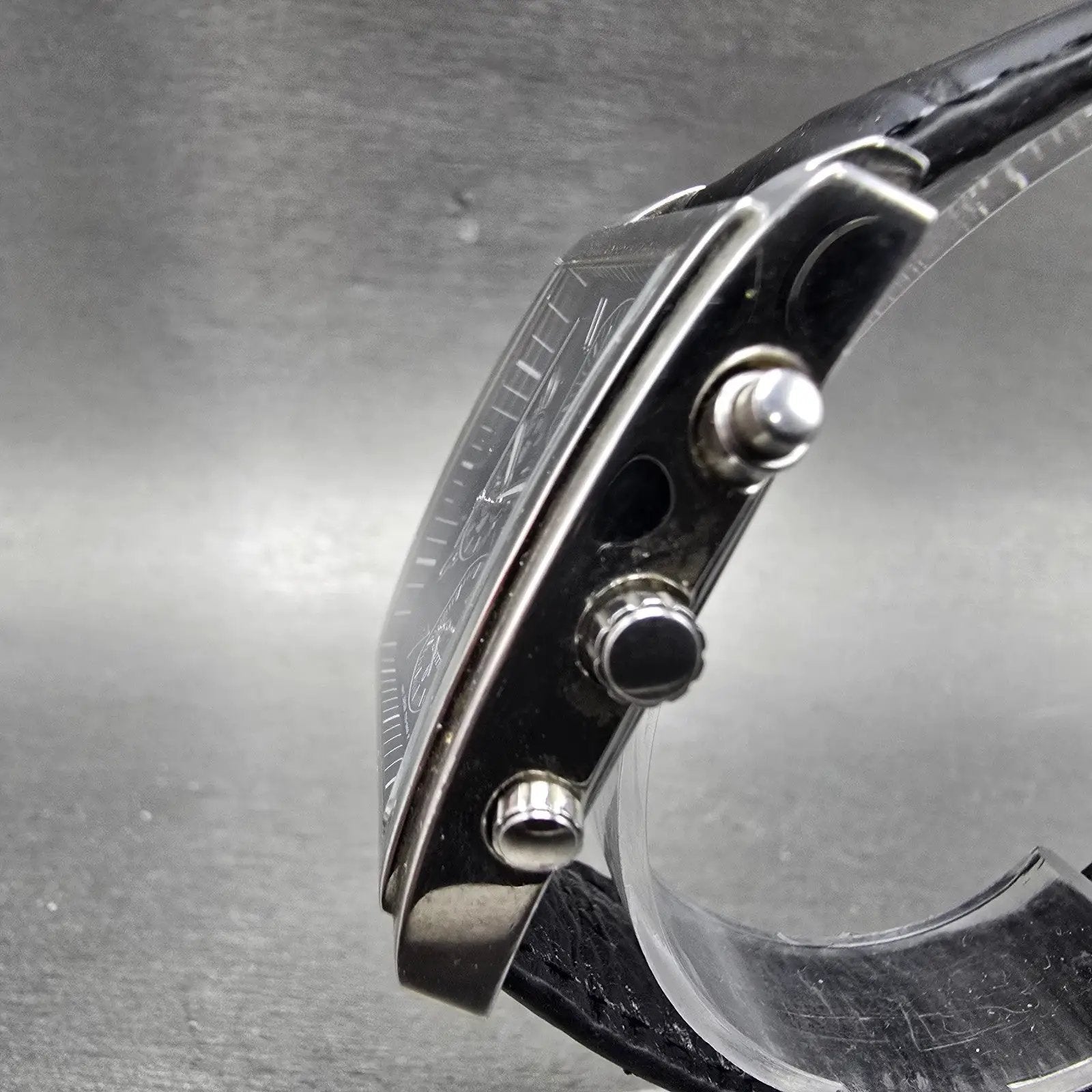 Seiko Tank Chronograph Watch Men 34mm Black Dial Silver Tone 7T32-5A70 New Batt2