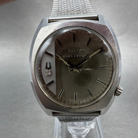Bulova Accuquartz Watch Men 36mm Silver Dial Steel Round N1 VTG PARTS0