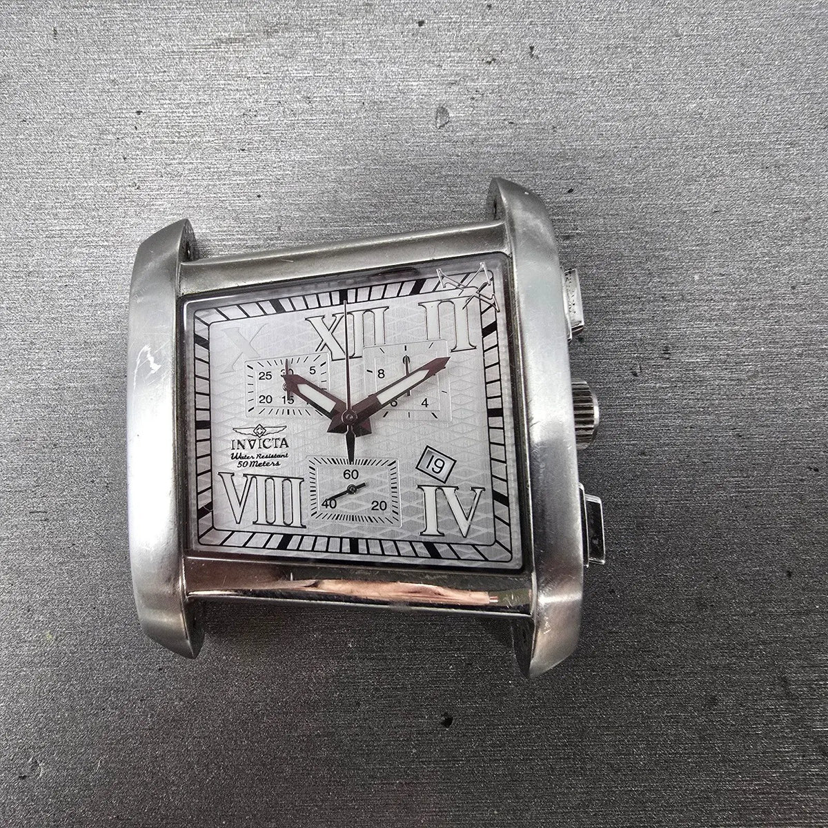 Invicta Chronograph Watch Men 41mm White Dial Steel Date 2489 Rectangle READ!!!!0