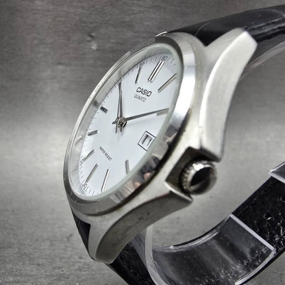 Casio Watch Men 37mm White Dial Silver Tone Date Round MTP-1183 New Battery2