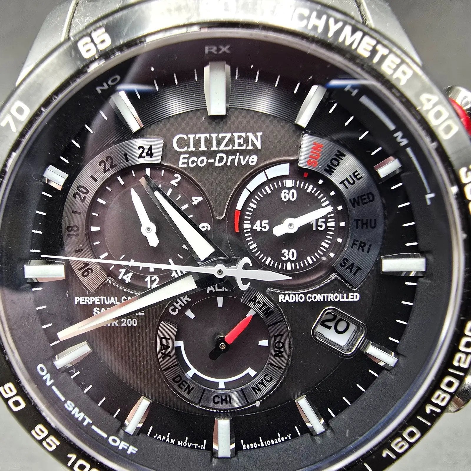 Citizen Eco-Drive Chronograph Watch Men 42mm Black Dial Steel Perpetual Calendar1