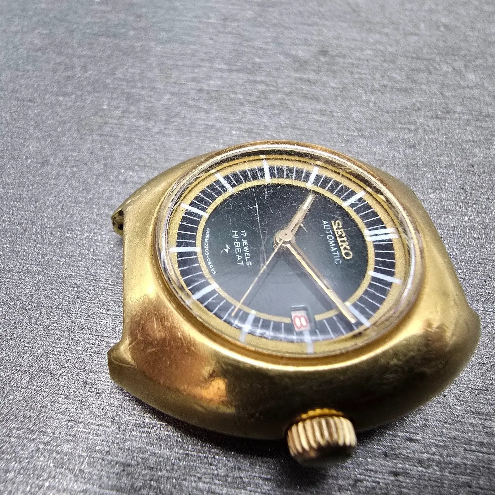 Seiko Automatic Watch Women 29mm Green Dial gold Tone Date 2205-0349 PARTS VTG6