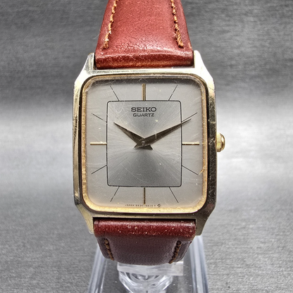 Seiko Watch Men 26mm Silver Dial Gold Tone Rectangle 6530-5500 New Battery JP230