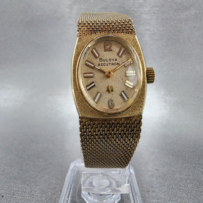 Bulova Accutron Watch Women 18mm Gold Dial Gold Filled Rectangle New Battery5