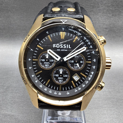 Fossil Coachman Chronograph Watch Men 44mm Black Dial Gold CH2615 New Battery0