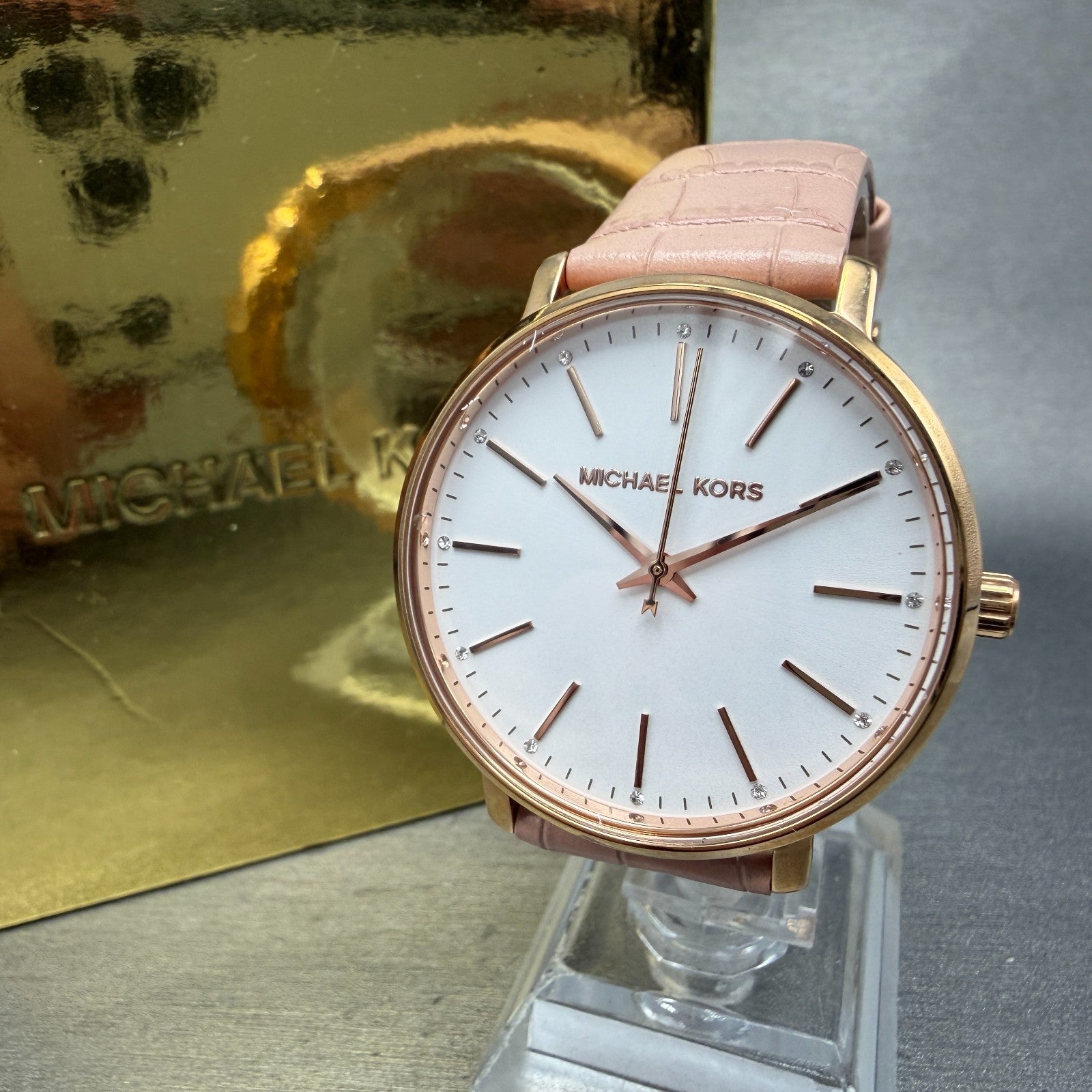 Michael Kors Pyper Watch Women 38mm White Dial Rose Gold Round MK-2775 New Batt0