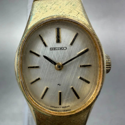 Seiko Watch Women 19mm Silver Dial Gold Tone Oval Manual 11-8590 Runs Vintage1