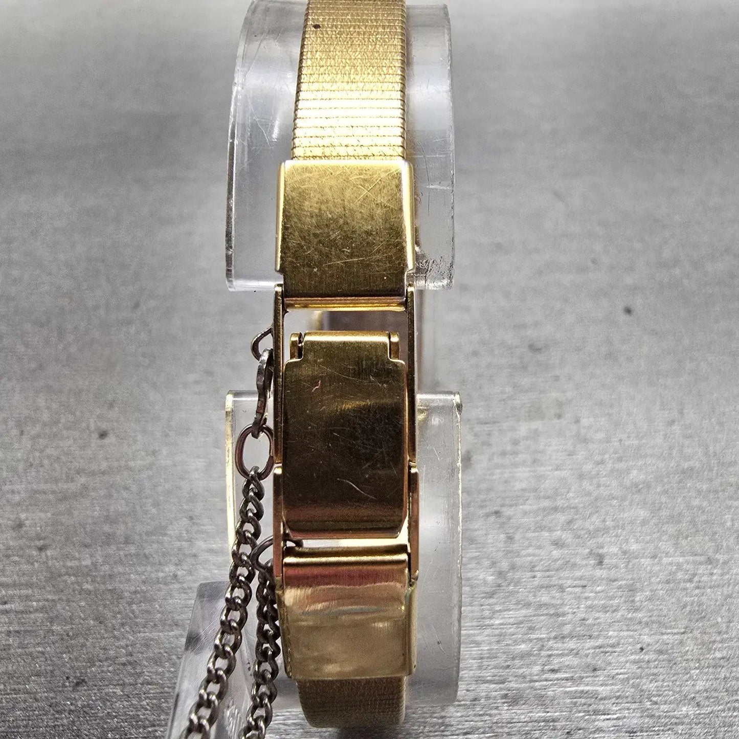 Seiko Watch Women 12mm Black Dial Gold Tone Rectangle 2E20-5490 New Battery VTG7